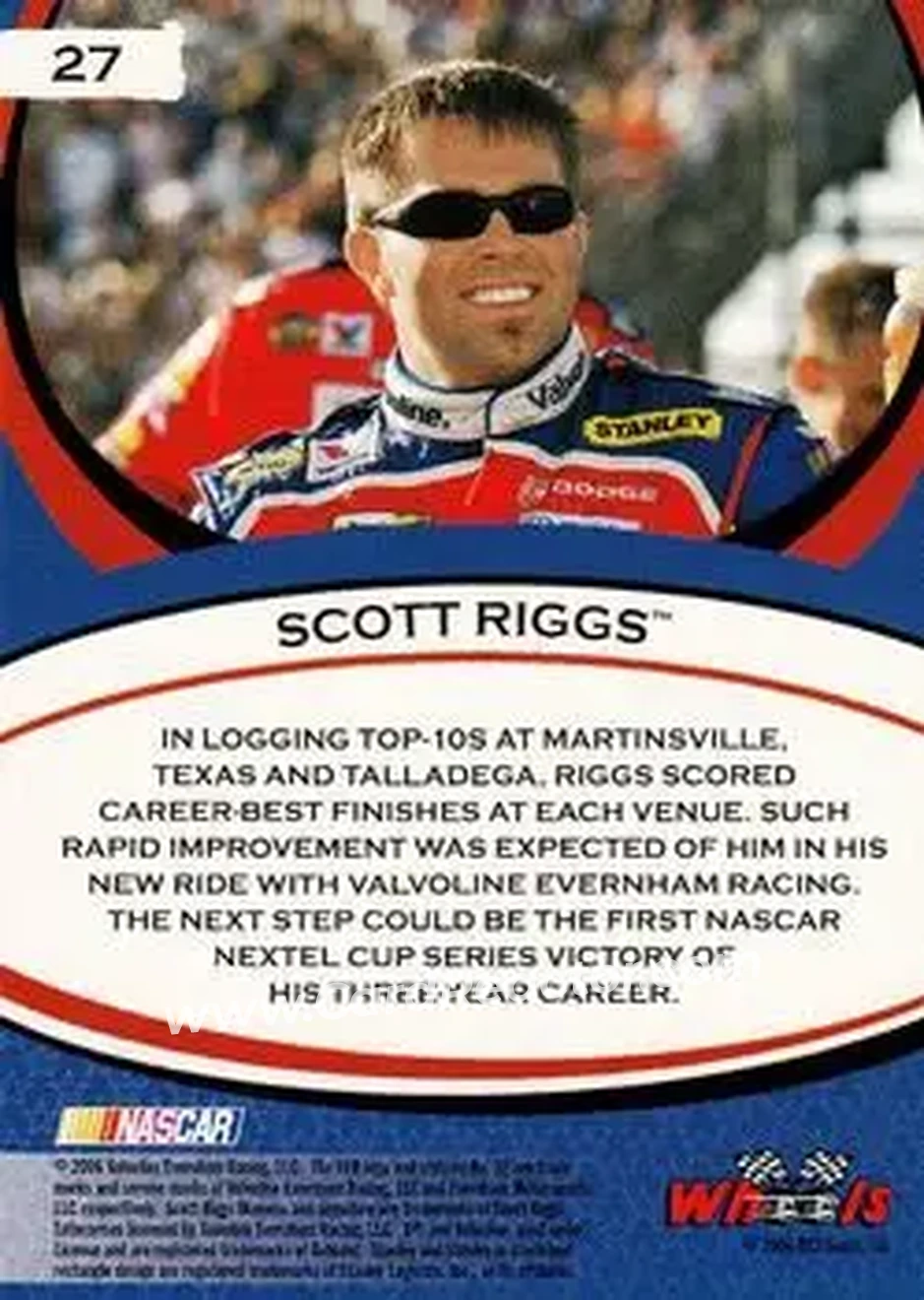 2006 Wheels American Thunder #27 - Scott Riggs - Evernham Motorsports - Back 2006 Wheels American Thunder #27 - Scott Riggs - Evernham Motorsports - Back
