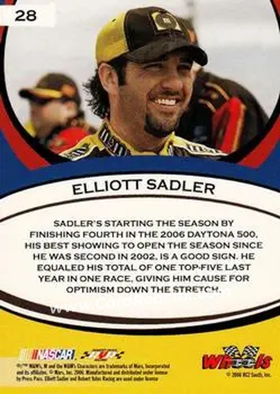 2006 Wheels American Thunder #28 - Elliott Sadler - Robert Yates Racing - Back 2006 Wheels American Thunder #28 - Elliott Sadler - Robert Yates Racing - Back