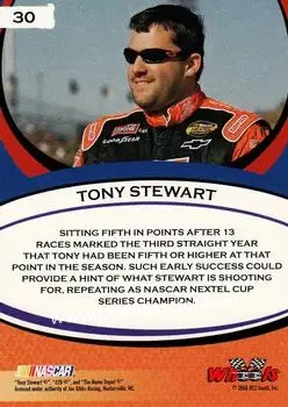 2006 Wheels American Thunder #30 - Tony Stewart - Joe Gibbs Racing - Back 2006 Wheels American Thunder #30 - Tony Stewart - Joe Gibbs Racing - Back