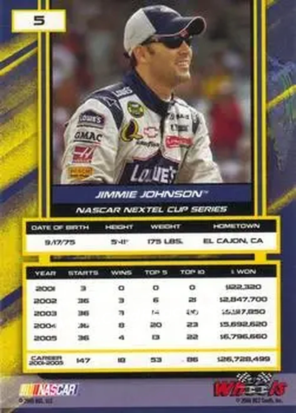 2006 Wheels High Gear #5 - Jimmie Johnson - Hendrick Motorsports - Back