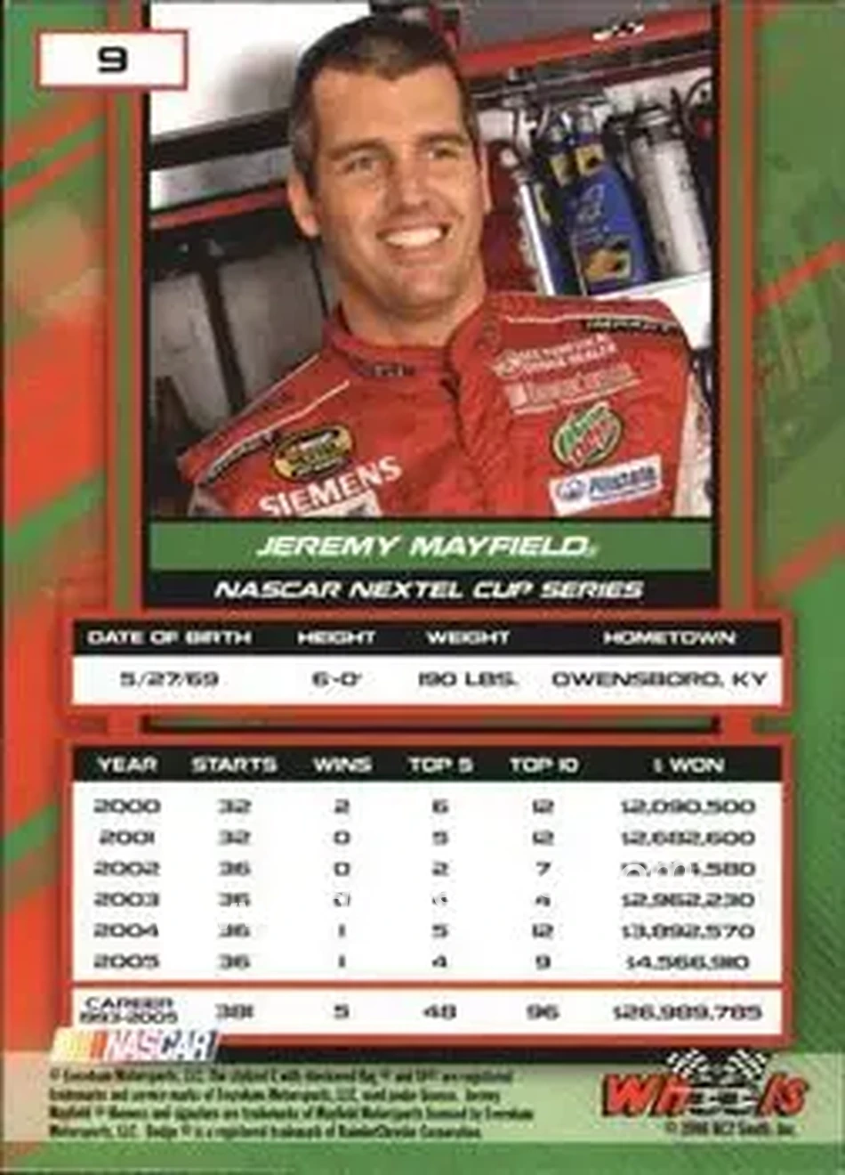 2006 Wheels High Gear #9 - Jeremy Mayfield - Evernham Motorsports - Back