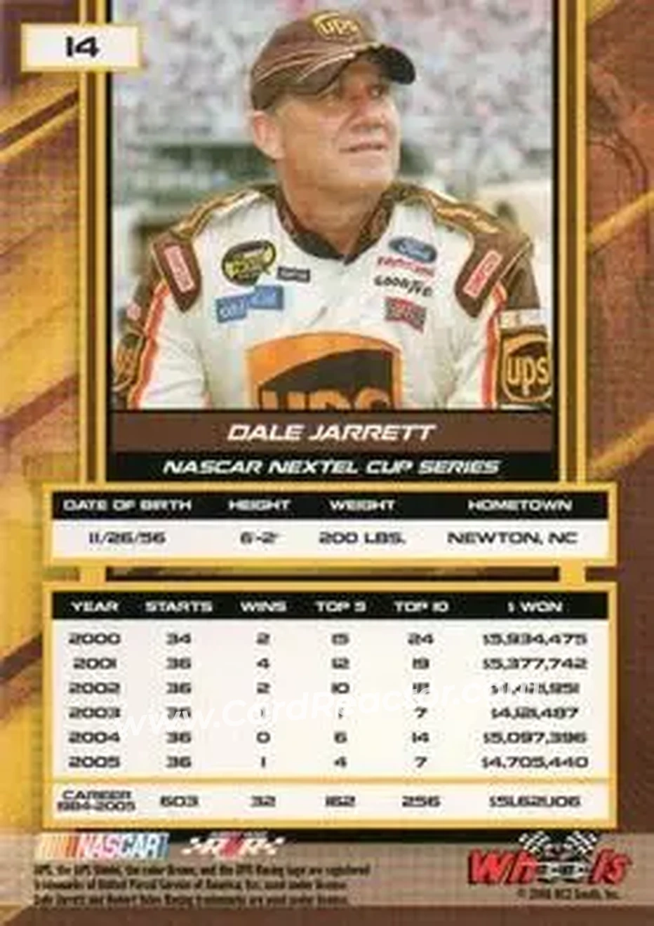 2006 Wheels High Gear #14b - Dale Jarrett - Robert Yates Racing - Back