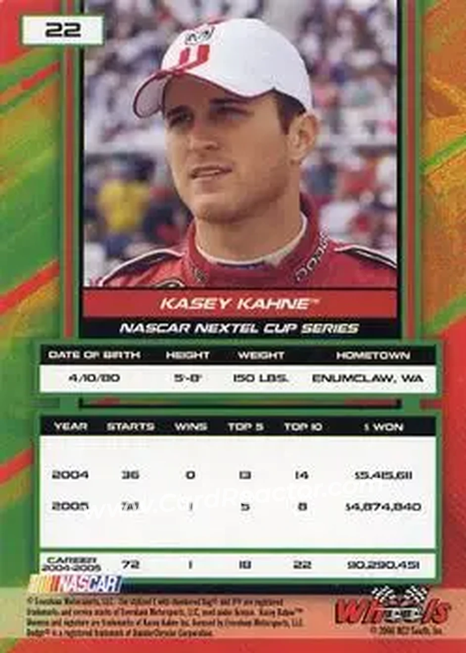 2006 Wheels High Gear #22 - Kasey Kahne - Evernham Motorsports - Back