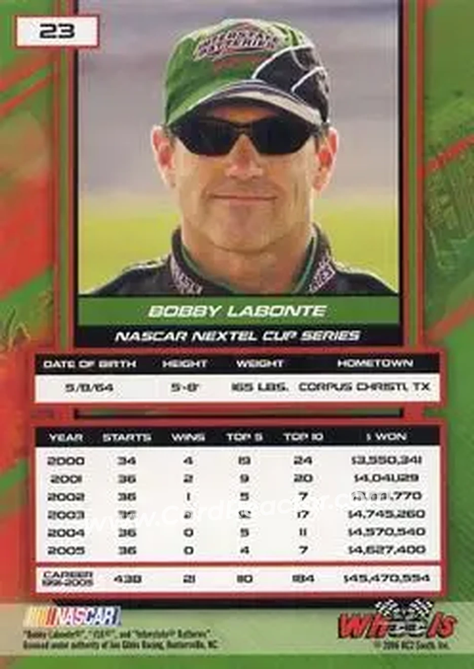 2006 Wheels High Gear #23 - Bobby Labonte - Joe Gibbs Racing - Back