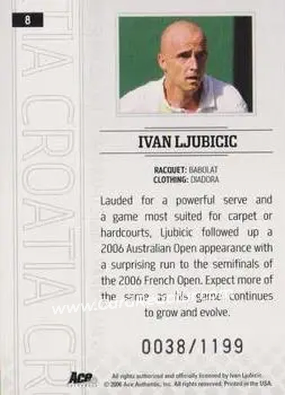 2006 Ace Authentic Grand Slam #8 - Ivan Ljubicic - Back