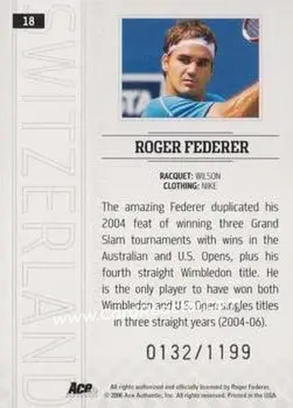2006 Ace Authentic Grand Slam #18 - Roger Federer - Back