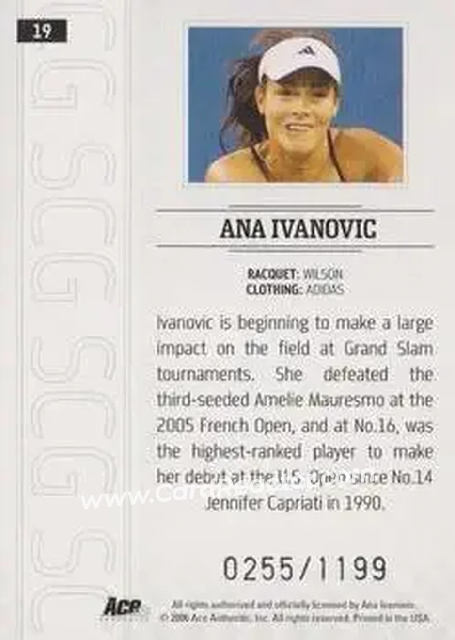 2006 Ace Authentic Grand Slam #19 - Ana Ivanovic - Back