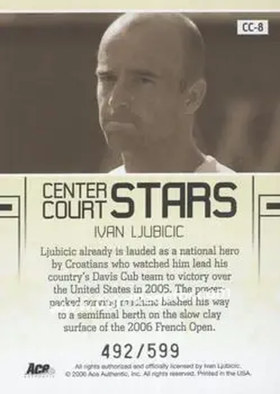 2006 Ace Authentic Grand Slam - Center Court Stars #CC-8 - Ivan Ljubicic - Back 2006 Ace Authentic Grand Slam - Center Court Stars #CC-8 - Ivan Ljubicic - Back