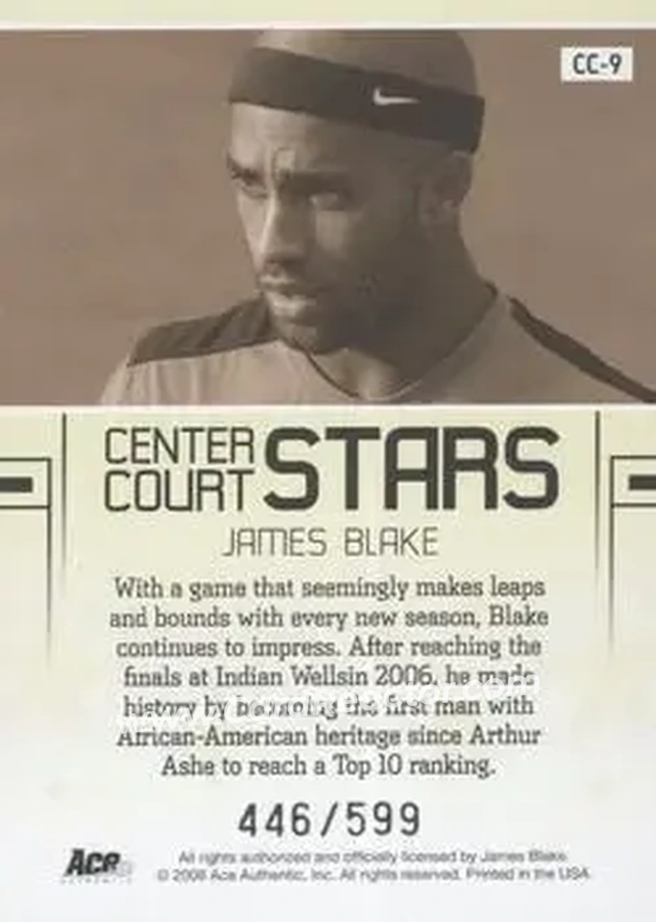 2006 Ace Authentic Grand Slam - Center Court Stars #CC-9 - James Blake - Back 2006 Ace Authentic Grand Slam - Center Court Stars #CC-9 - James Blake - Back