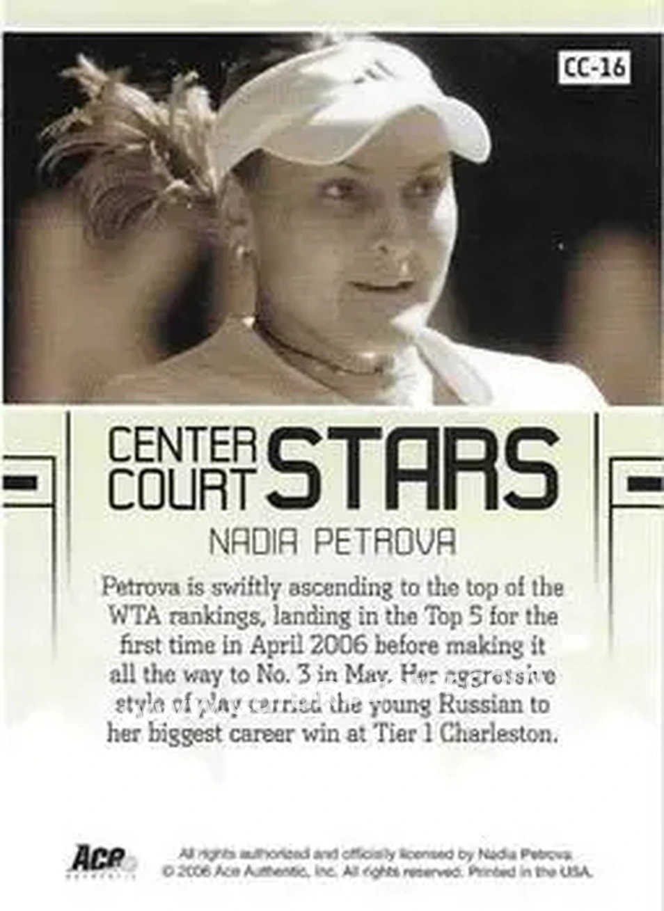 2006 Ace Authentic Grand Slam - Center Court Stars Autographs #CC-16 - Nadia Petrova - Back 2006 Ace Authentic Grand Slam - Center Court Stars Autographs #CC-16 - Nadia Petrova - Back
