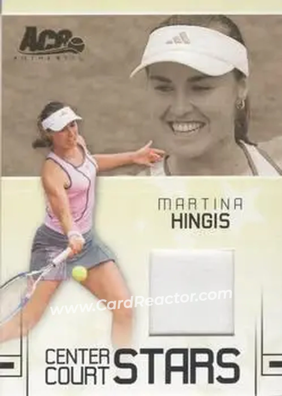 2006 Ace Authentic Grand Slam - Center Court Stars Swatches #CC-15 - Martina Hingis - Front 2006 Ace Authentic Grand Slam - Center Court Stars Swatches #CC-15 - Martina Hingis - Front