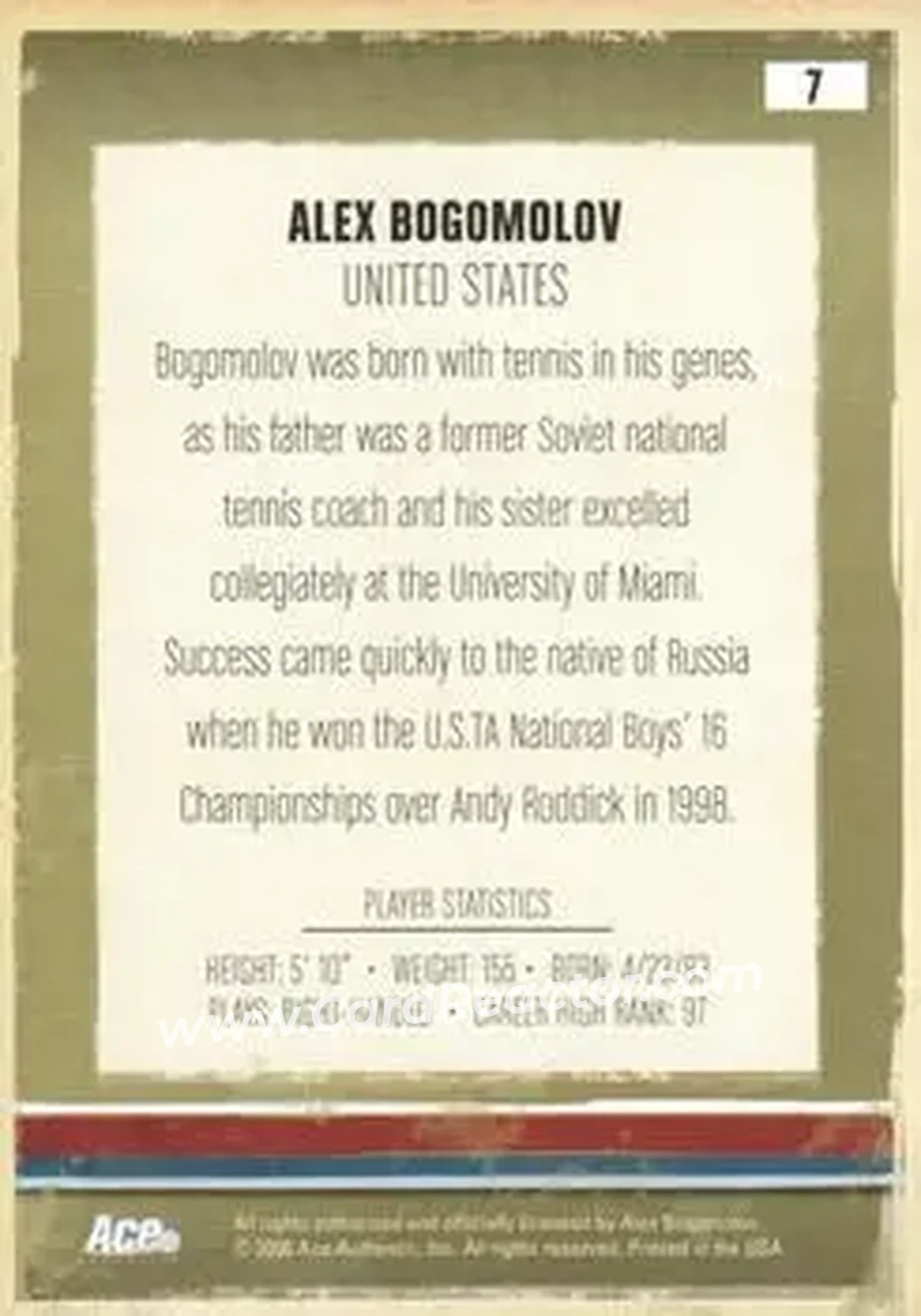 2006 Ace Authentic Heroes & Legends #7 - Alex Bogomolov - Back