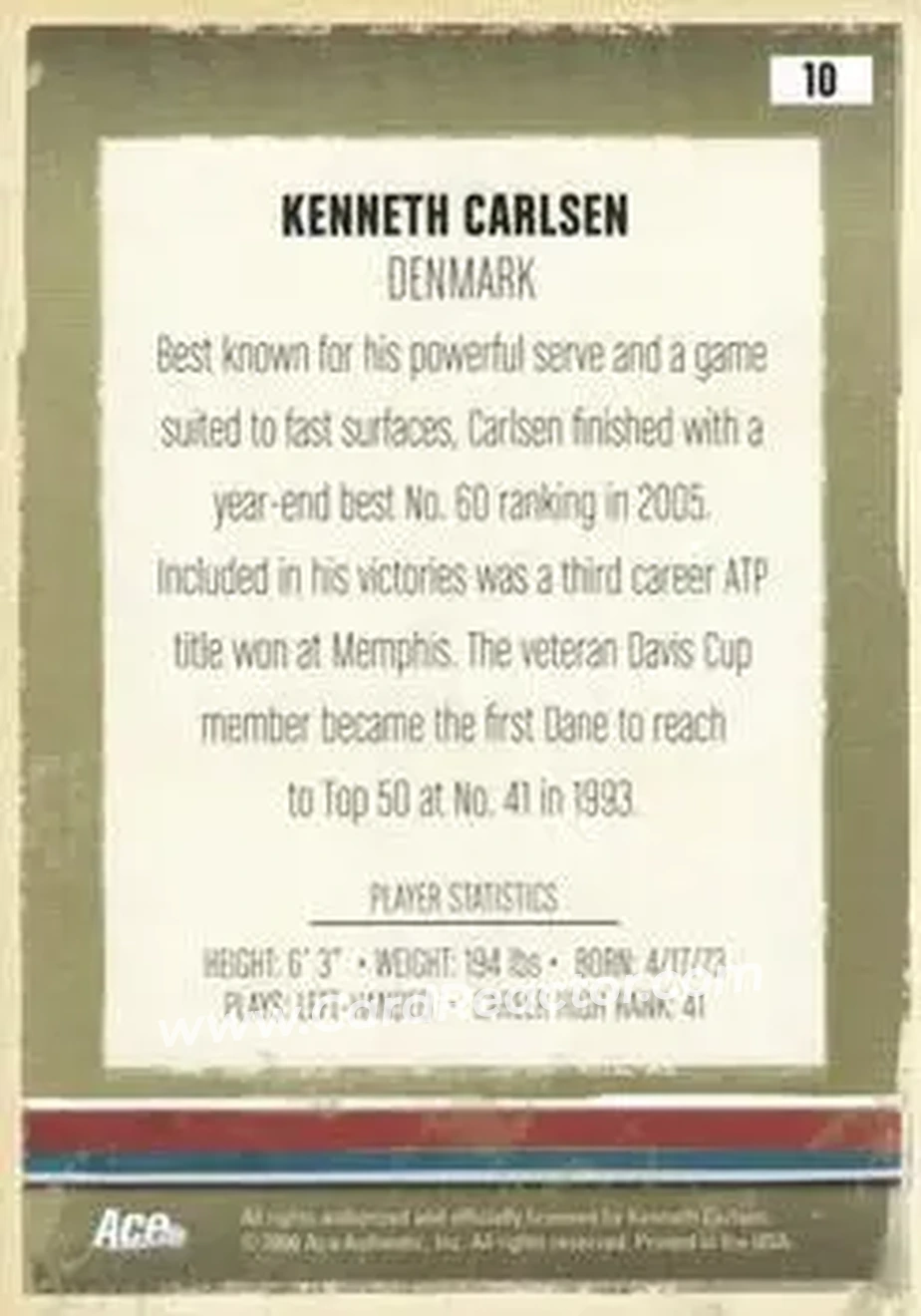 2006 Ace Authentic Heroes & Legends #10 - Kenneth Carlsen - Back