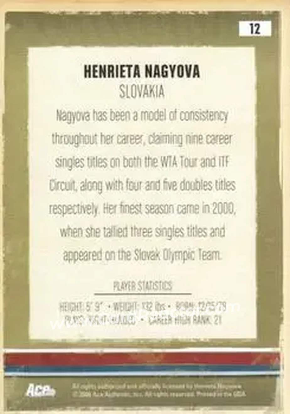2006 Ace Authentic Heroes & Legends #12 - Henrieta Nagyova - Back