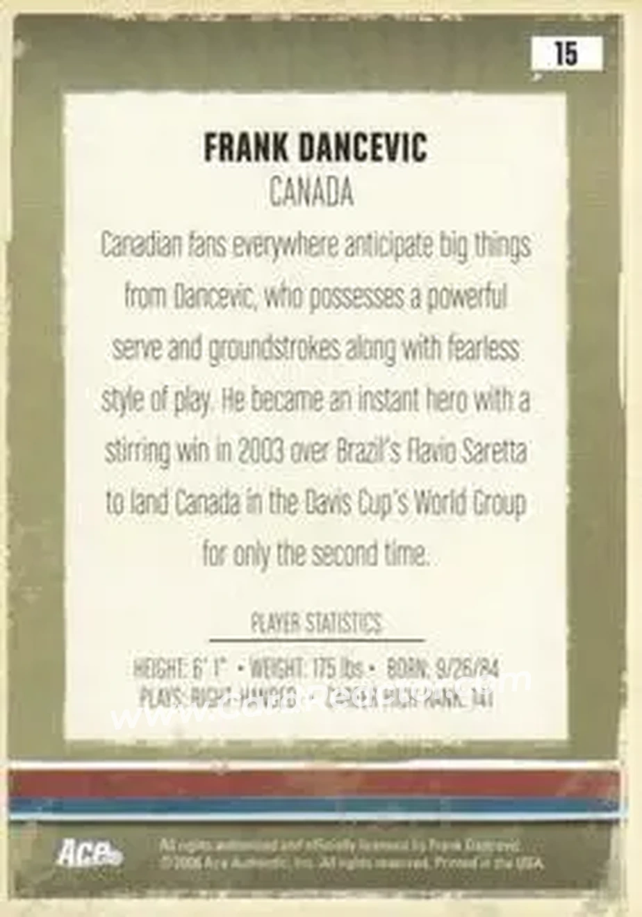 2006 Ace Authentic Heroes & Legends #15 - Frank Dancevic - Back