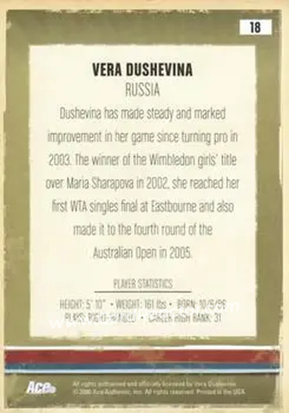 2006 Ace Authentic Heroes & Legends #18 - Vera Dushevina - Back