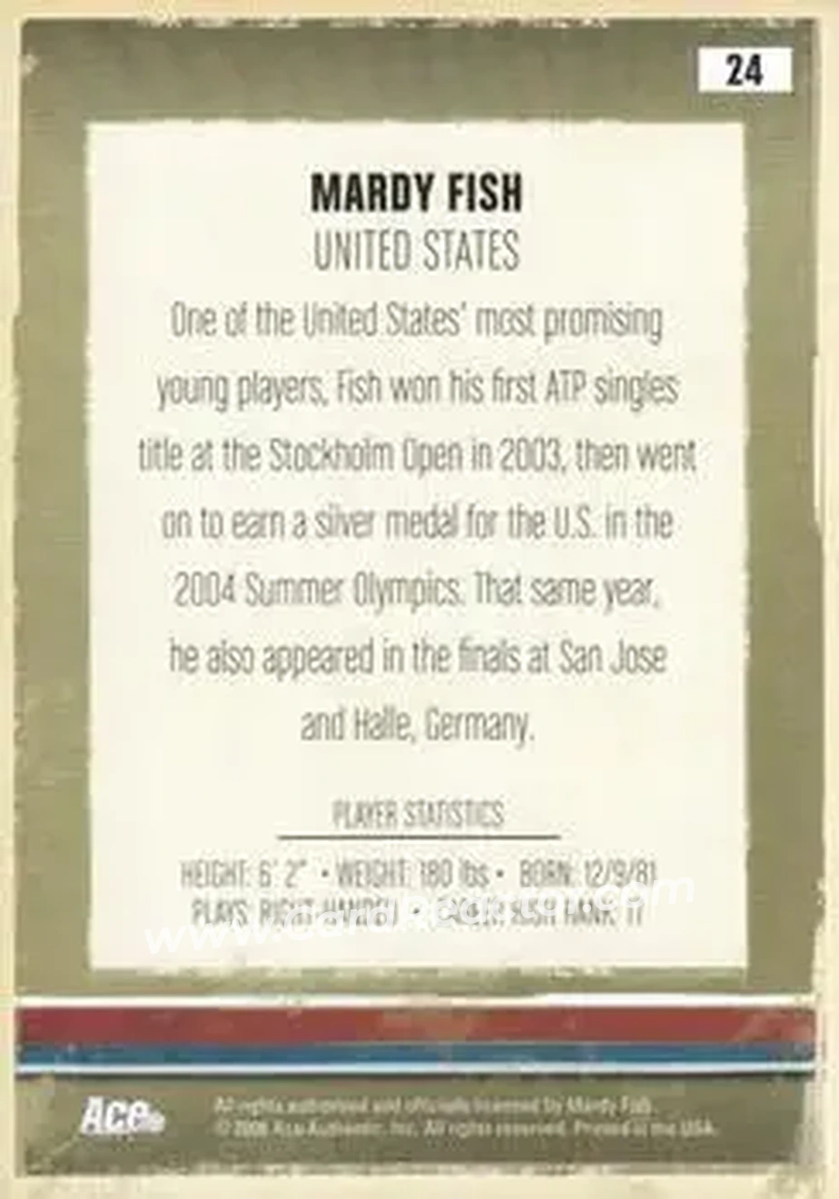 2006 Ace Authentic Heroes & Legends #24 - Mardy Fish - Back