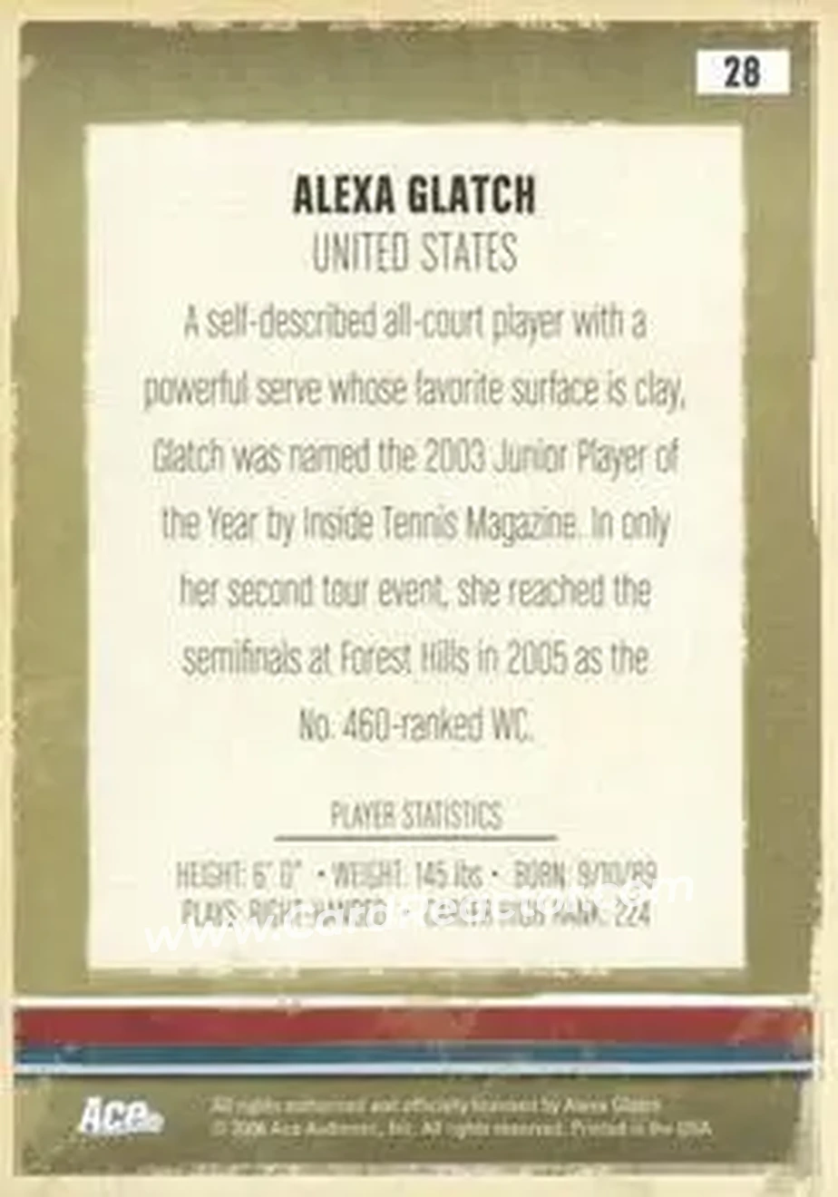 2006 Ace Authentic Heroes & Legends #28 - Alexa Glatch - Back