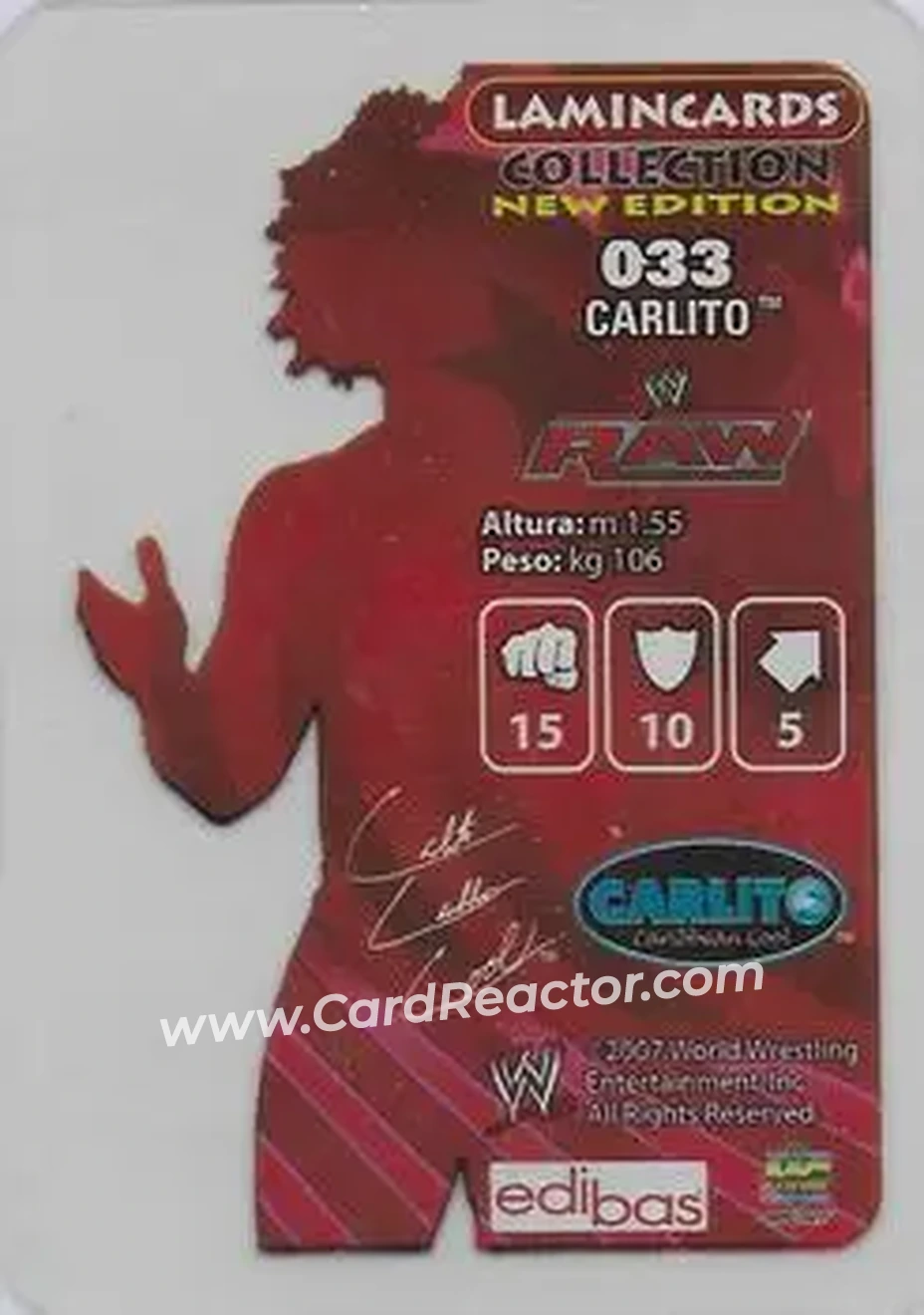 2006 Edibas WWE Lamincards (English) #33 - Carlito - Back
