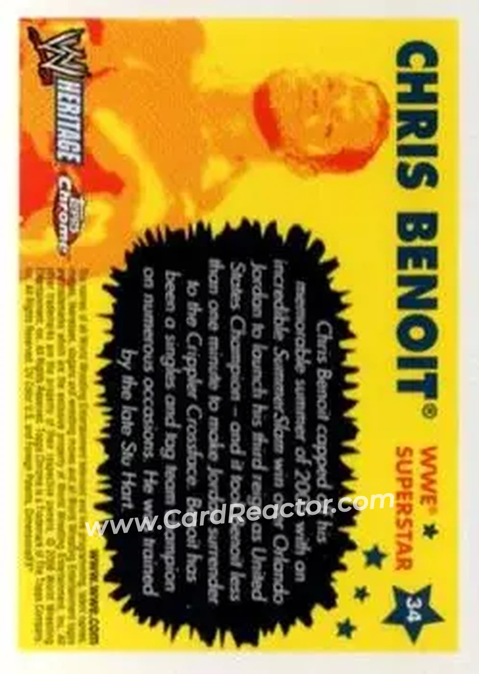 2006 Topps Heritage Chrome WWE #34 - Chris Benoit - Back