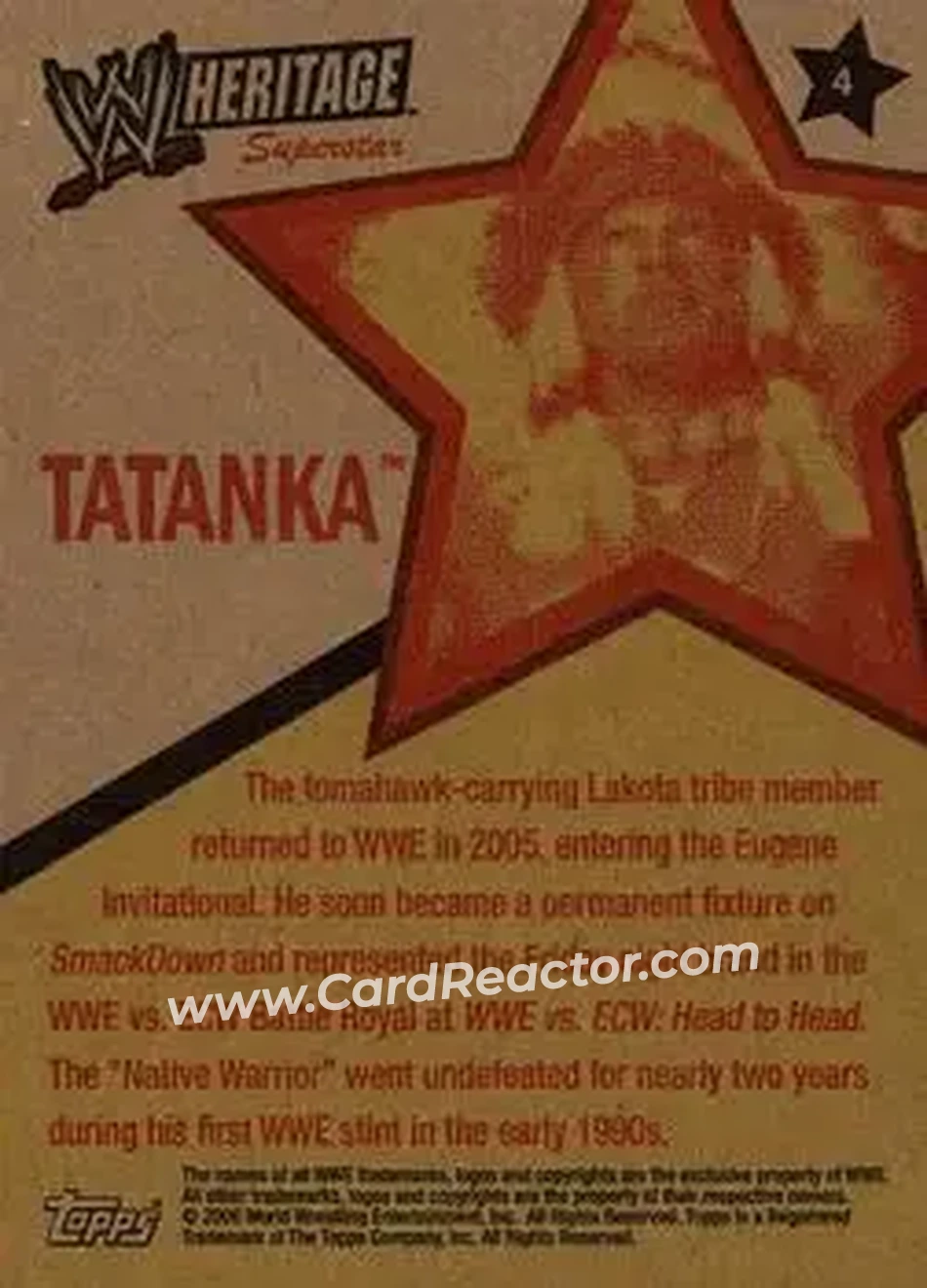2006 Topps Heritage II WWE #4 - Tatanka - Back