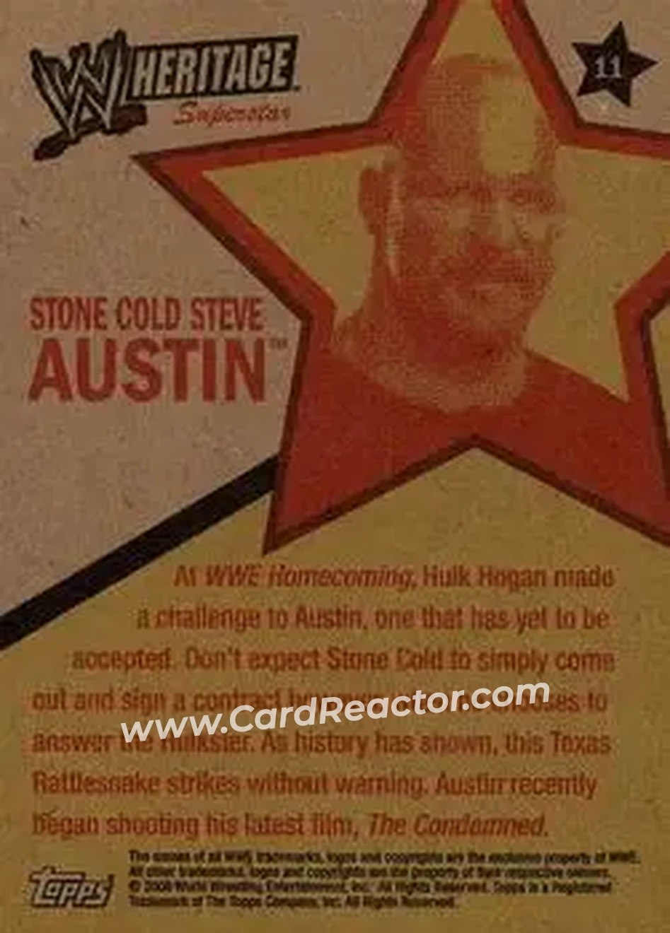 2006 Topps Heritage II WWE #11 - "Stone Cold" Steve Austin - Back
