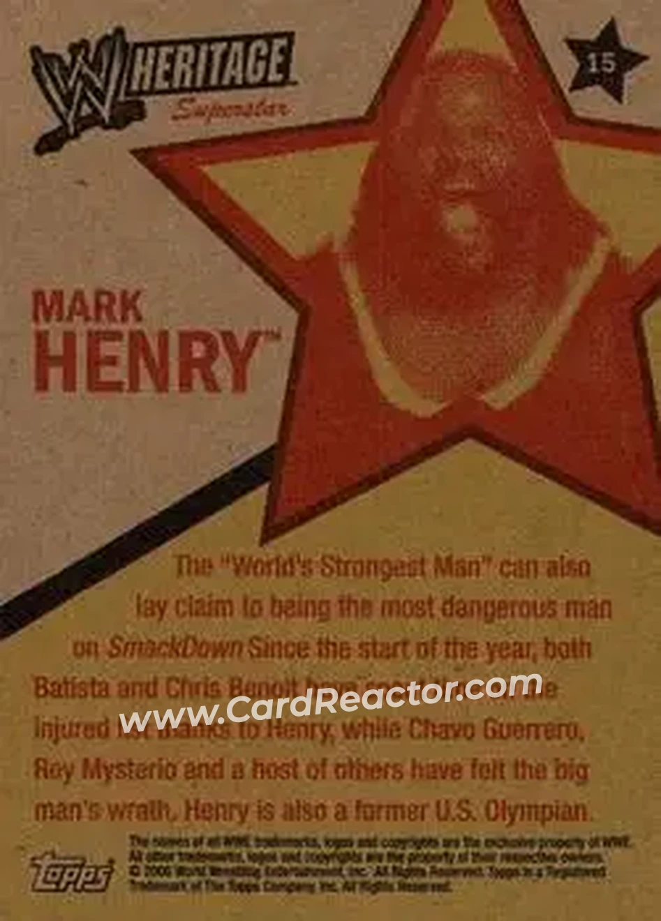 2006 Topps Heritage II WWE #15 - Mark Henry - Back