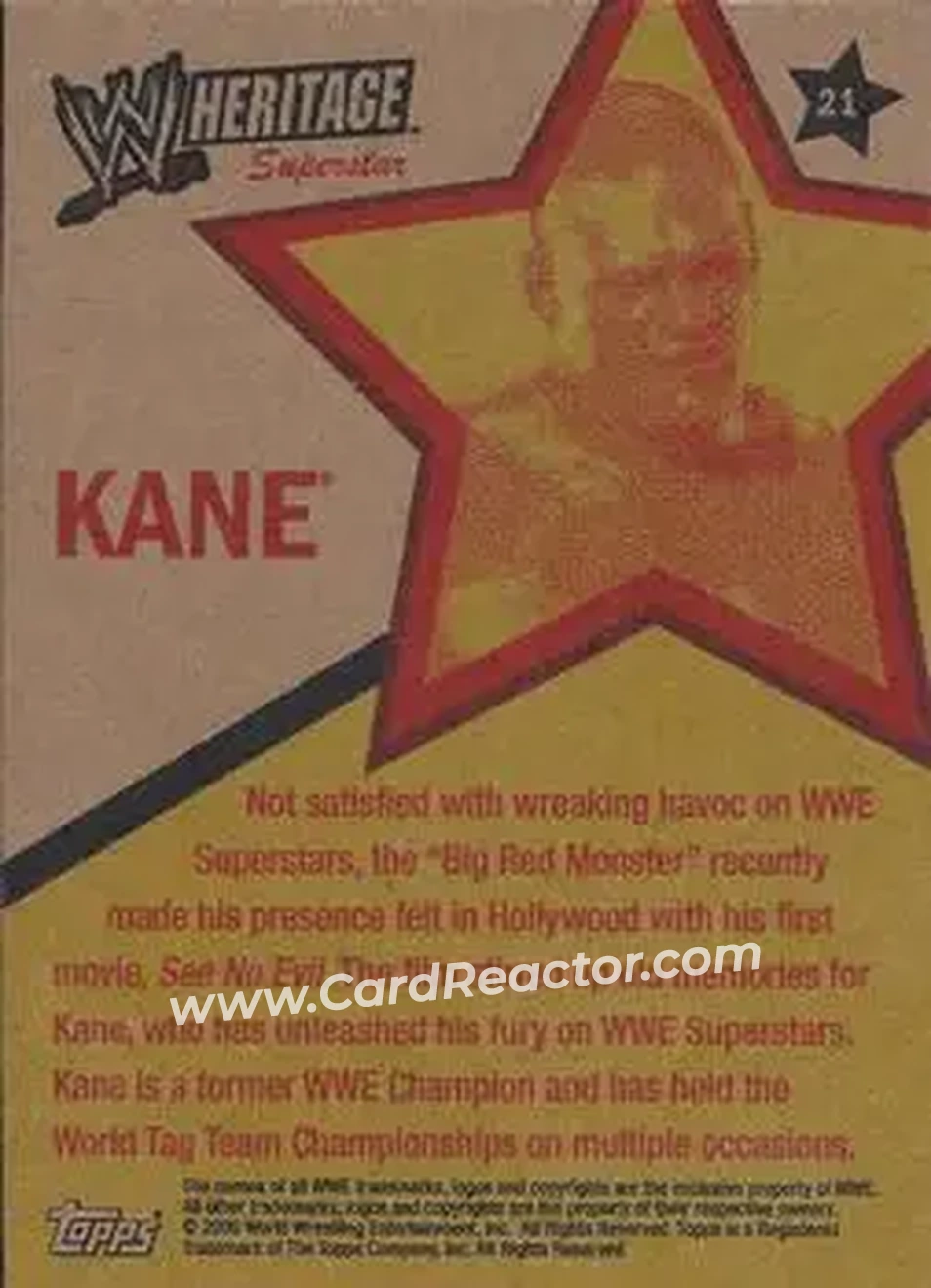 2006 Topps Heritage II WWE #21 - Kane - Back