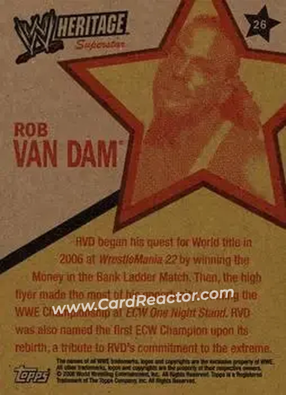 2006 Topps Heritage II WWE #26 - Rob Van Dam - Back