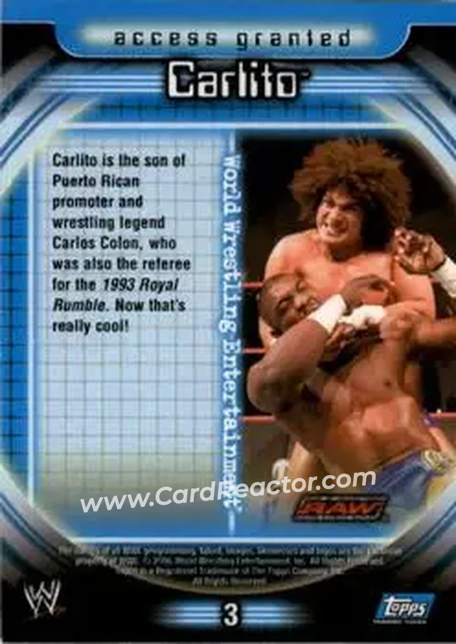2006 Topps WWE Insider #3 - Carlito - Back
