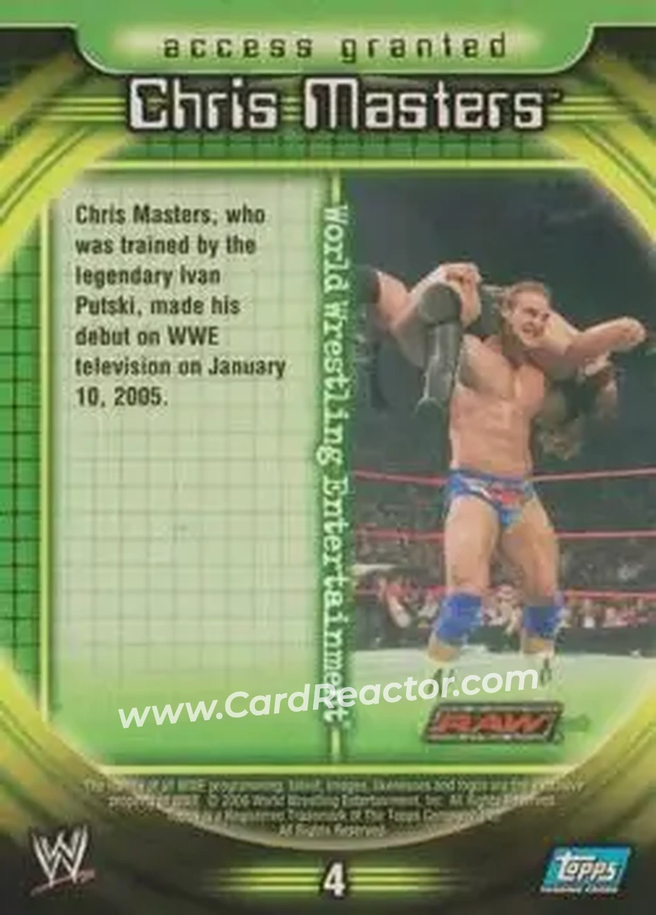 2006 Topps WWE Insider #4 - Chris Masters - Back