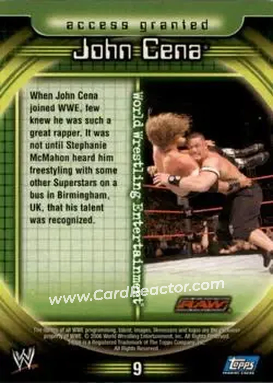 2006 Topps WWE Insider #9 - John Cena - Back