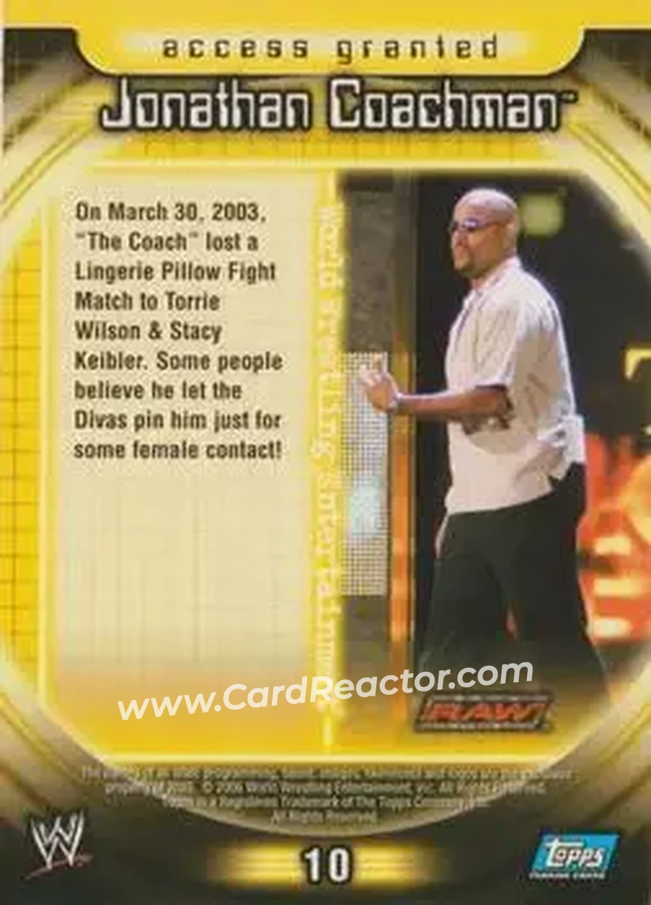 2006 Topps WWE Insider #10 - Jonathan Coachman - Back
