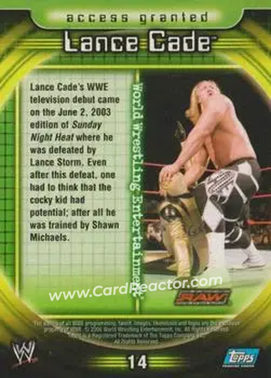 2006 Topps WWE Insider #14 - Lance Cade - Back