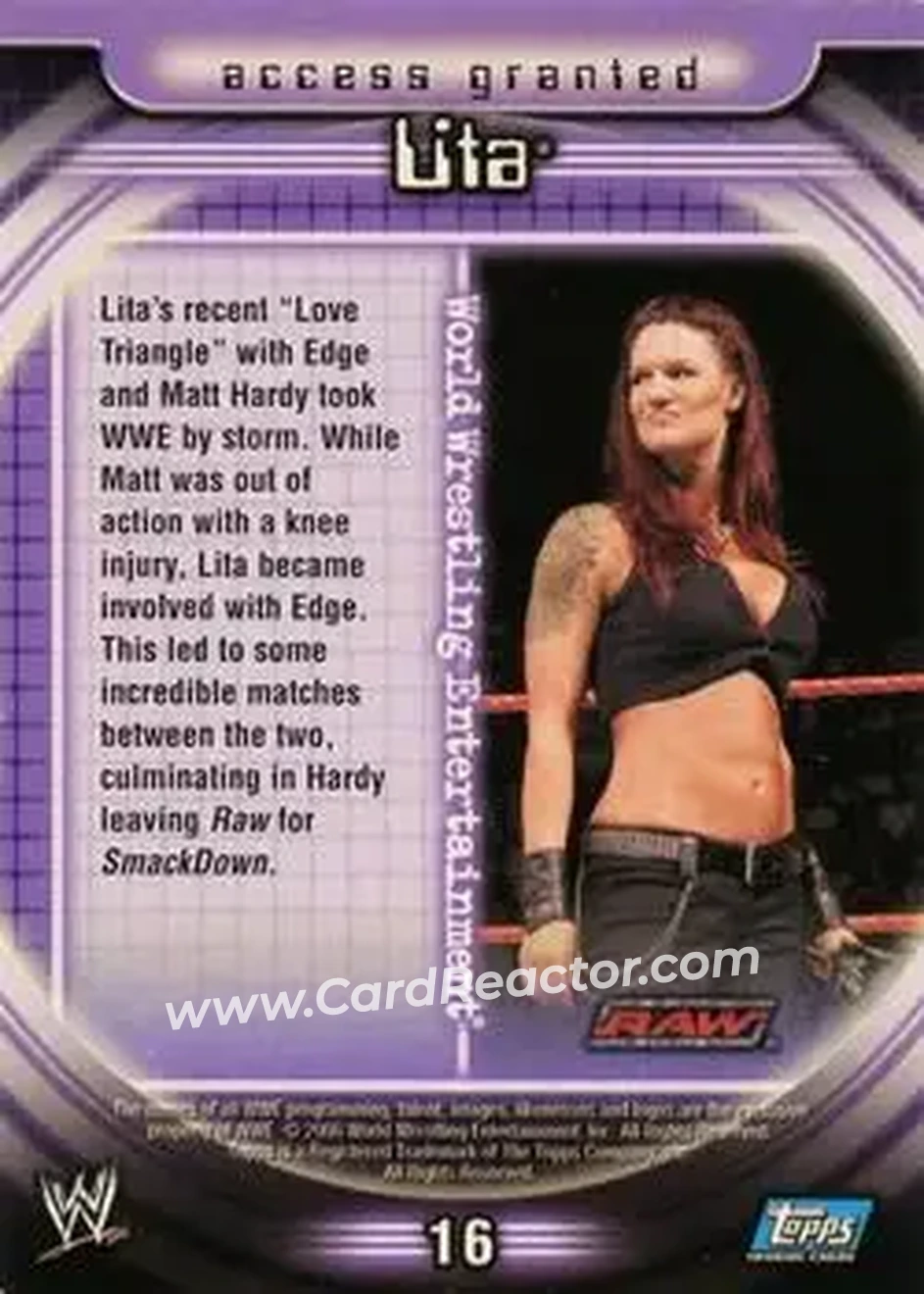 2006 Topps WWE Insider #16 - Lita - Back
