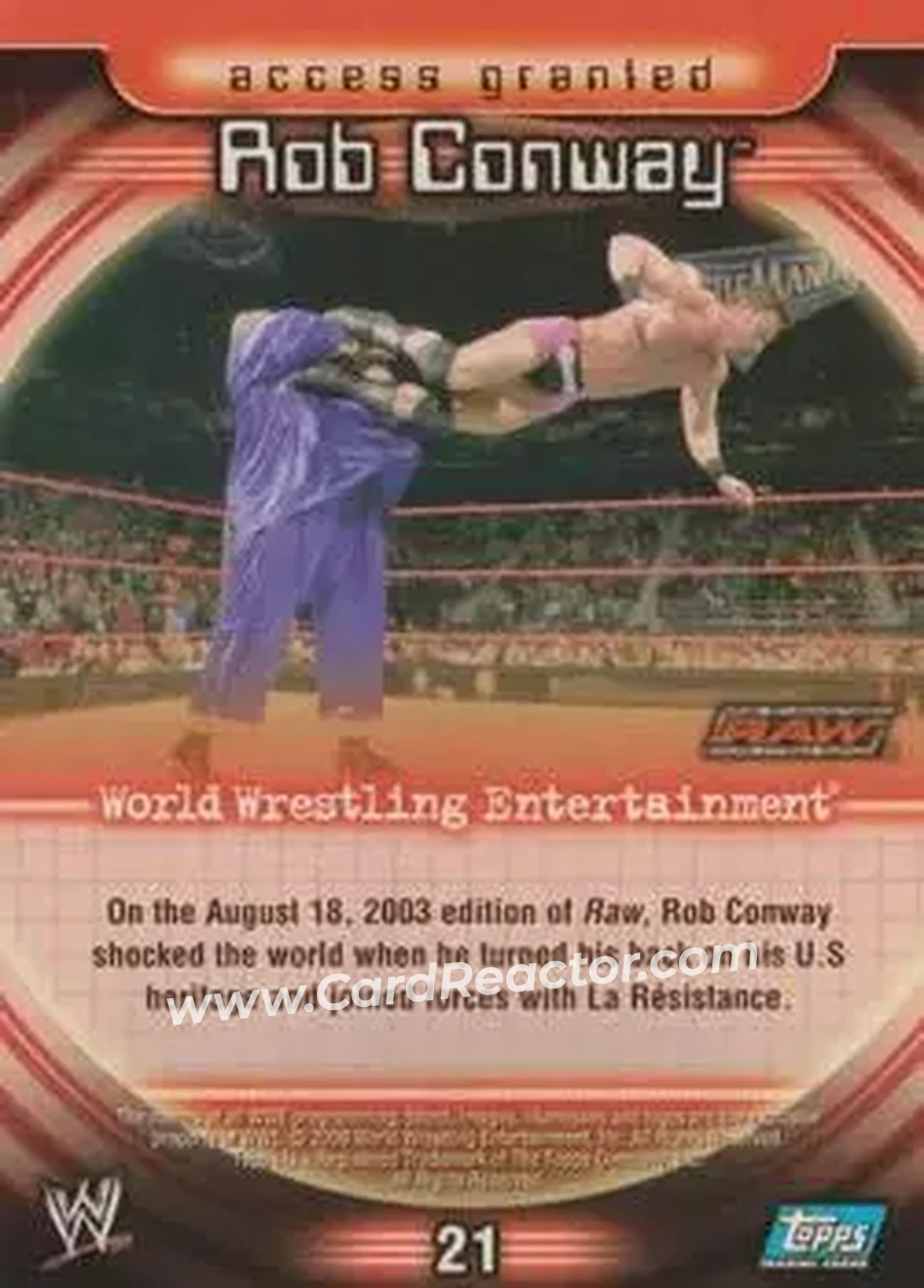 2006 Topps WWE Insider #21 - Rob Conway - Back