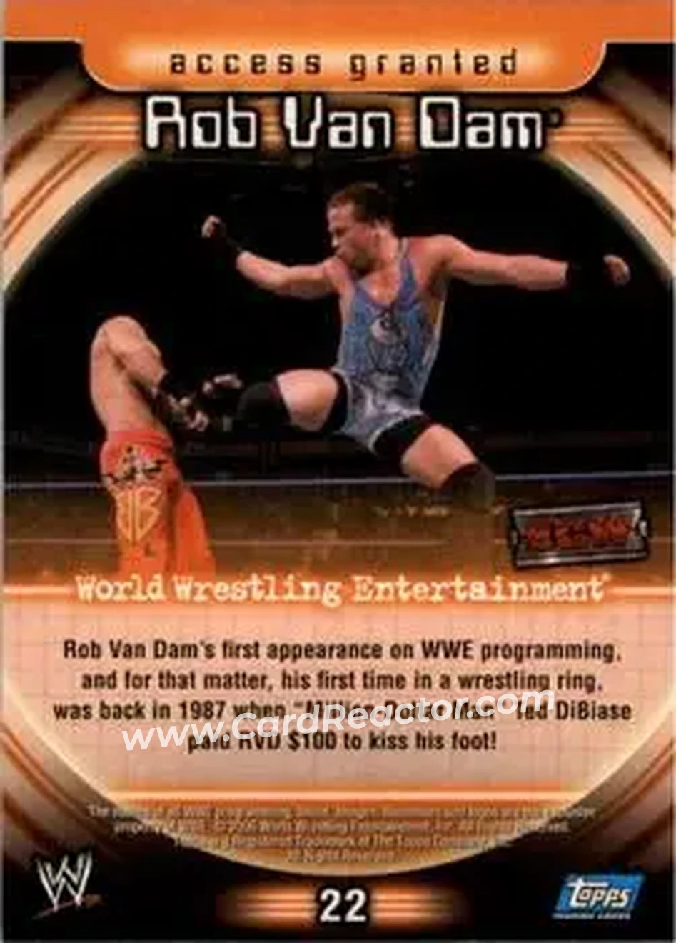 2006 Topps WWE Insider #22 - Rob Van Dam - Back