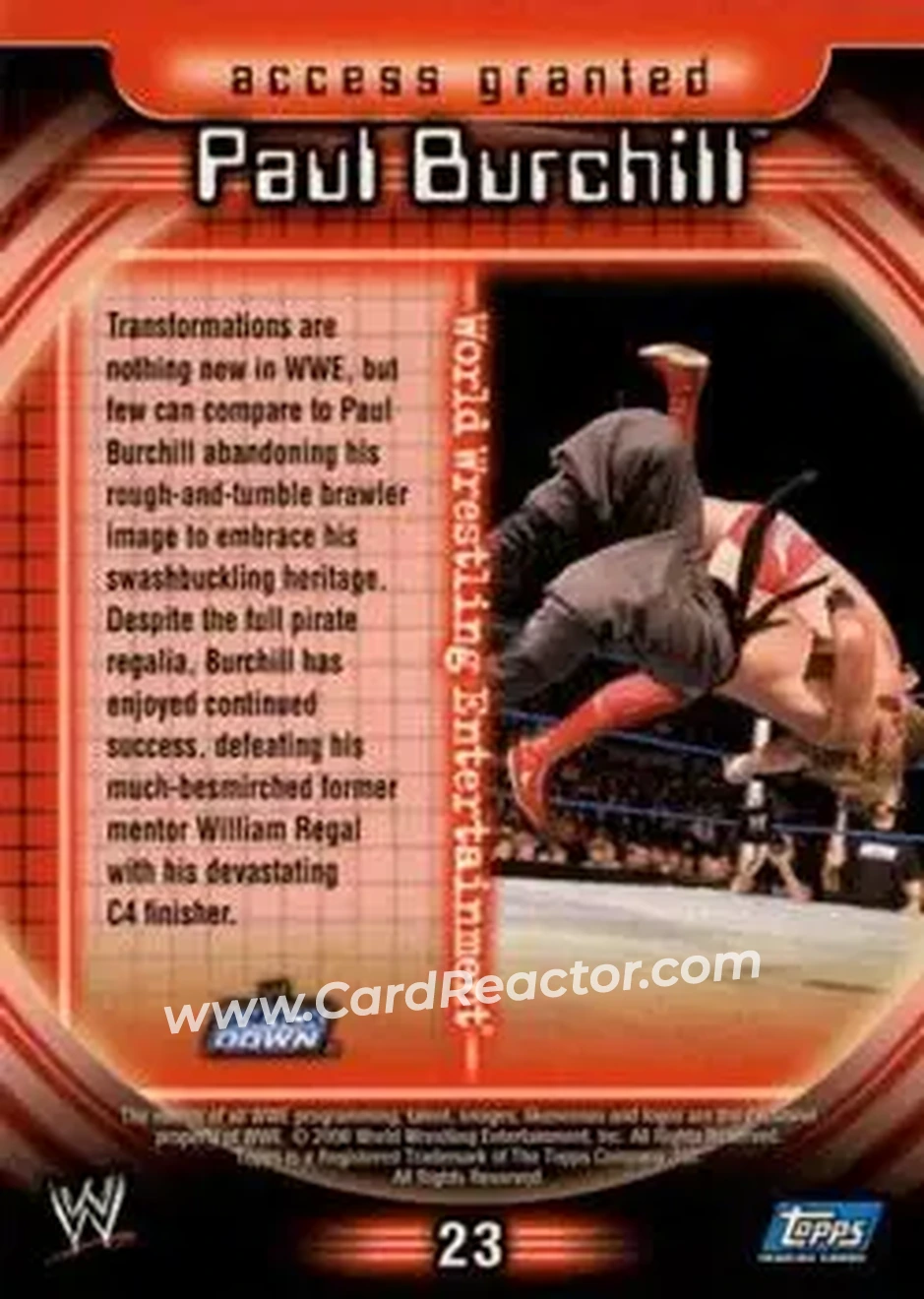2006 Topps WWE Insider #23 - Paul Burchill - Back