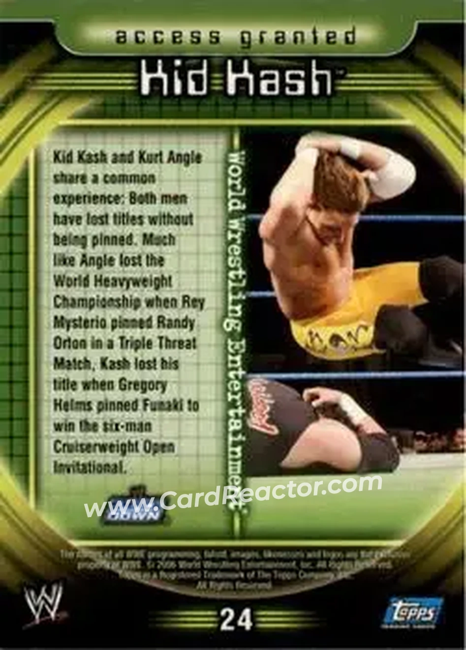 2006 Topps WWE Insider #24 - Kid Kash - Back