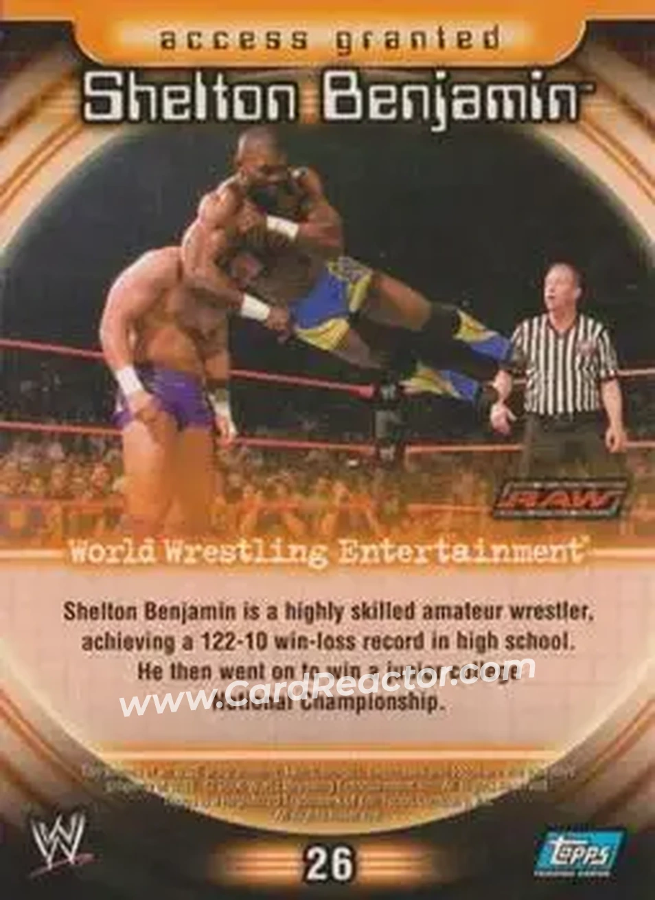 2006 Topps WWE Insider #26 - Shelton Benjamin - Back