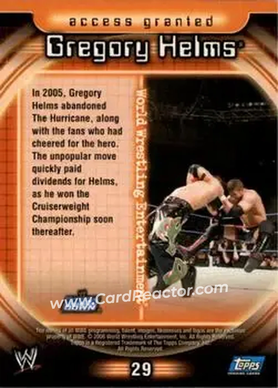 2006 Topps WWE Insider #29 - The Hurricane - Back