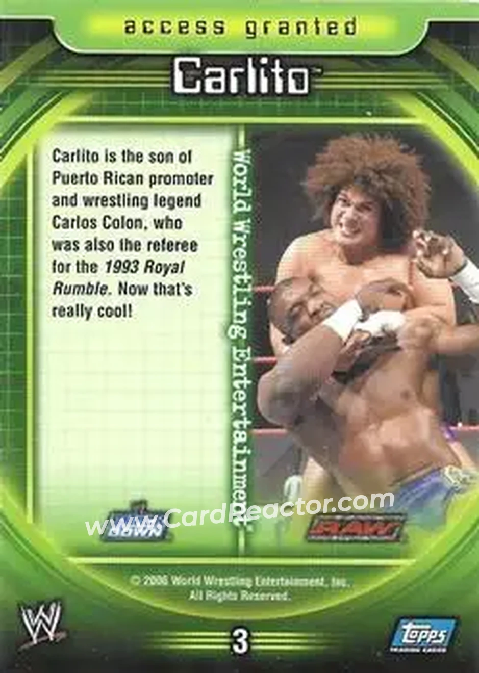 2006 Topps WWE Insider English (UK) #3 - Carlito - Back