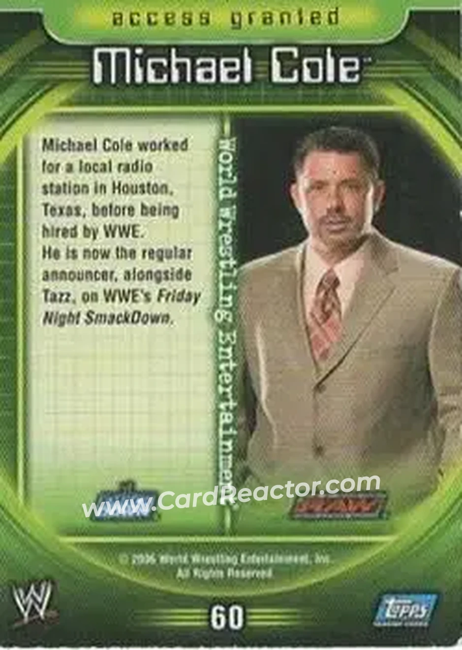 2006 Topps WWE Insider English (UK) #60 - Michael Cole - Back