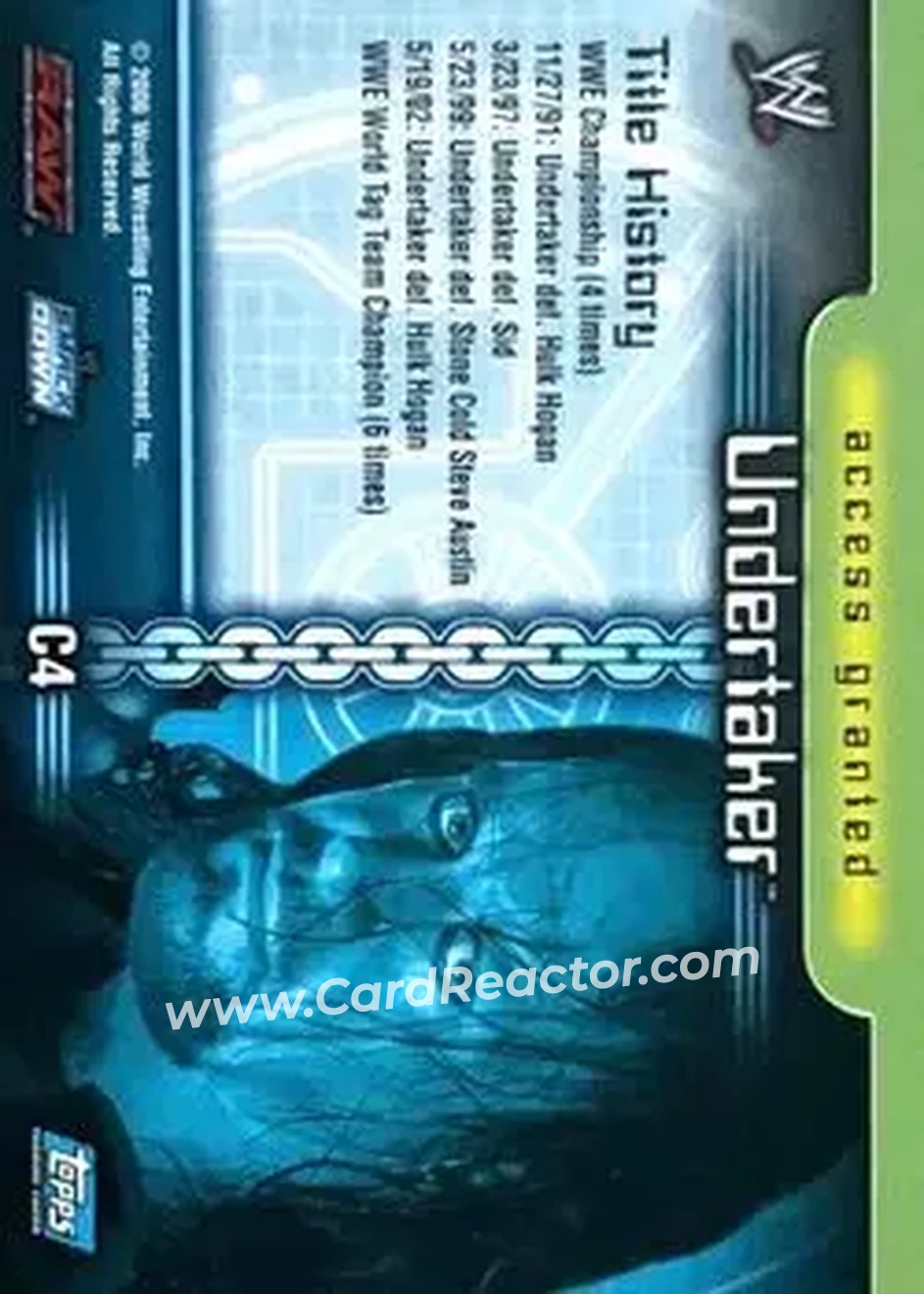 2006 Topps WWE Insider English (UK) - Champions #C4 - The Undertaker - Back 2006 Topps WWE Insider English (UK) - Champions #C4 - The Undertaker - Back
