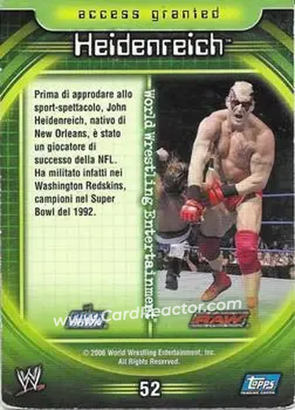 2006 Topps WWE Insider Italian #52 - Heidenreich - Back