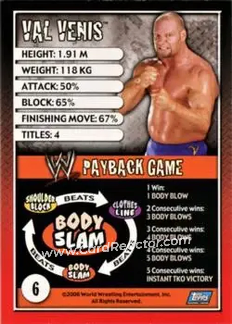 2006 Topps WWE Payback (English Edition) #6 - Val Venis - Back