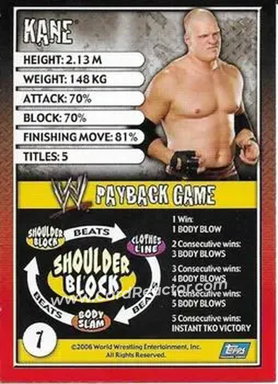 2006 Topps WWE Payback (English Edition) #7 - Kane - Back