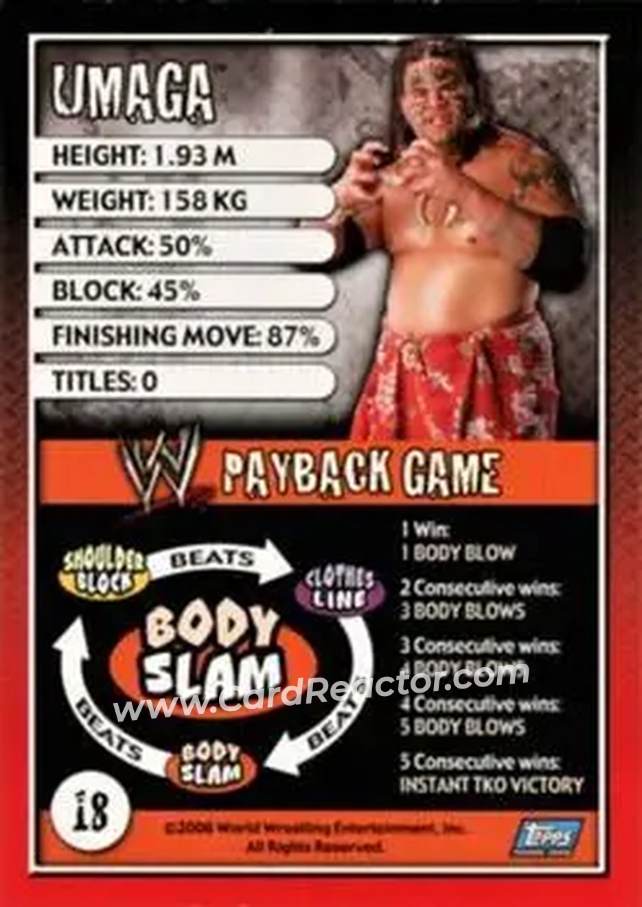 2006 Topps WWE Payback (English Edition) #18 - Umaga - Back