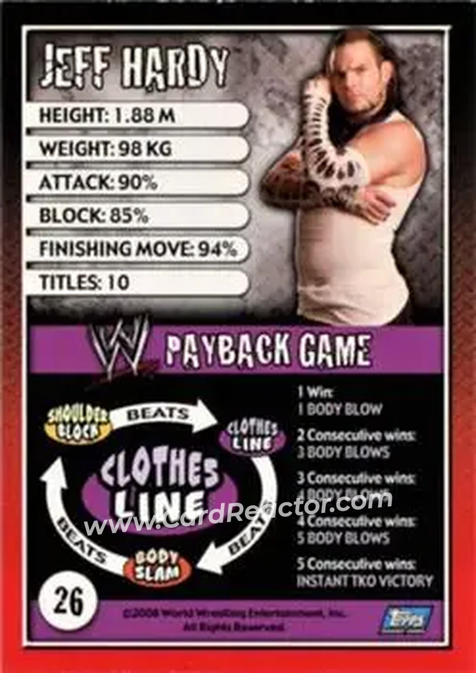 2006 Topps WWE Payback (English Edition) #26 - Jeff Hardy - Back