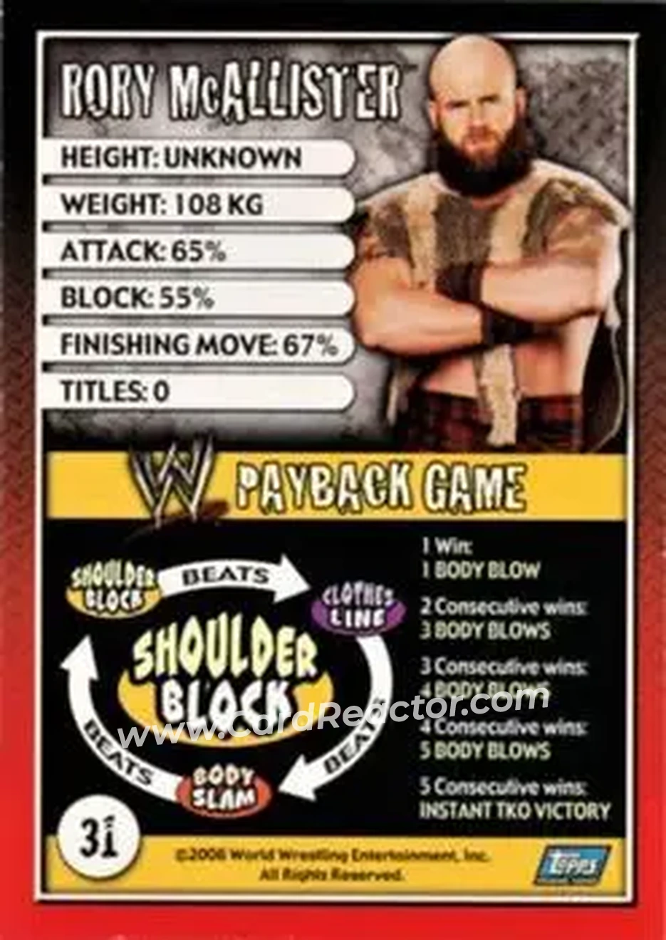2006 Topps WWE Payback (English Edition) #31 - Rory McAllister - Back